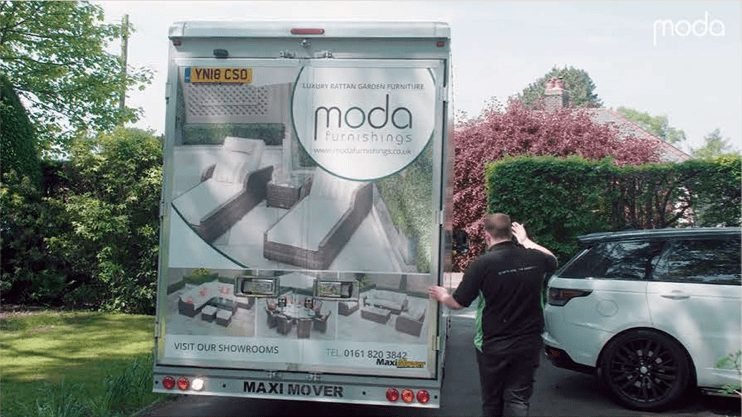 moda van delivering furniture to customer